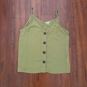 Lily White Spaghetti Strap, Sage Green, Button Down Top - Size L